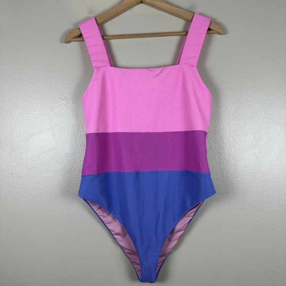 Beach Riot Other - Beach Riot Women's Large One Piece Swimsuit Pink Colorblock Ribbed Square Neck